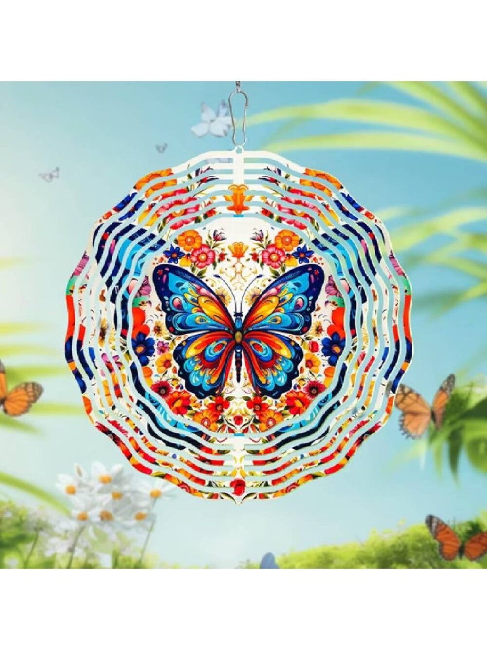 10inch Mandala Wind Spinner Vibrant Colors Red Cardinal Wind Chimes